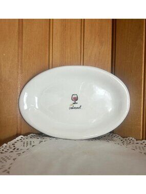 Vintage Rae Dunn M Stamp Small Ceramic Oval Wine Cabernet Platter